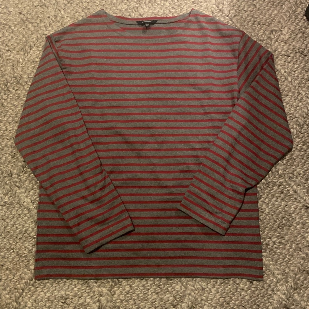 THE J. PETERMAN COMPANY Mens Red/Gray Striped Shirt Sz Large Rounded Neck